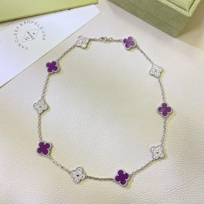[Sophire Jewelry ]CLOVER 10 MOTIFS  PURPLE VIOLET DIAMOND NECKLACE