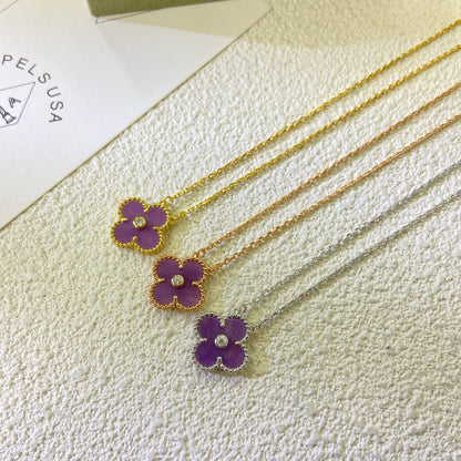 [Sophire Jewelry ]CLOVER 15MM DIAMOND  PURPLE VIOLET NECKLACE