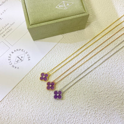 [Sophire Jewelry ]CLOVER 15MM DIAMOND  PURPLE VIOLET NECKLACE