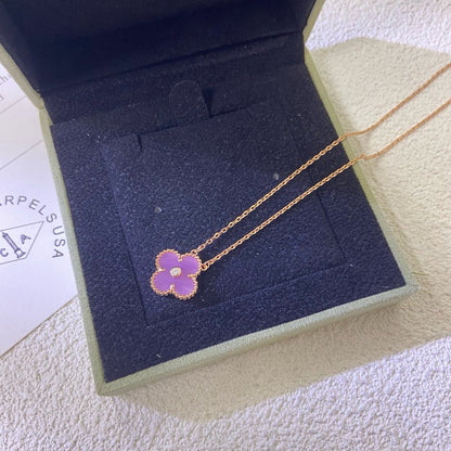 [Sophire Jewelry ]CLOVER 15MM DIAMOND  PURPLE VIOLET NECKLACE