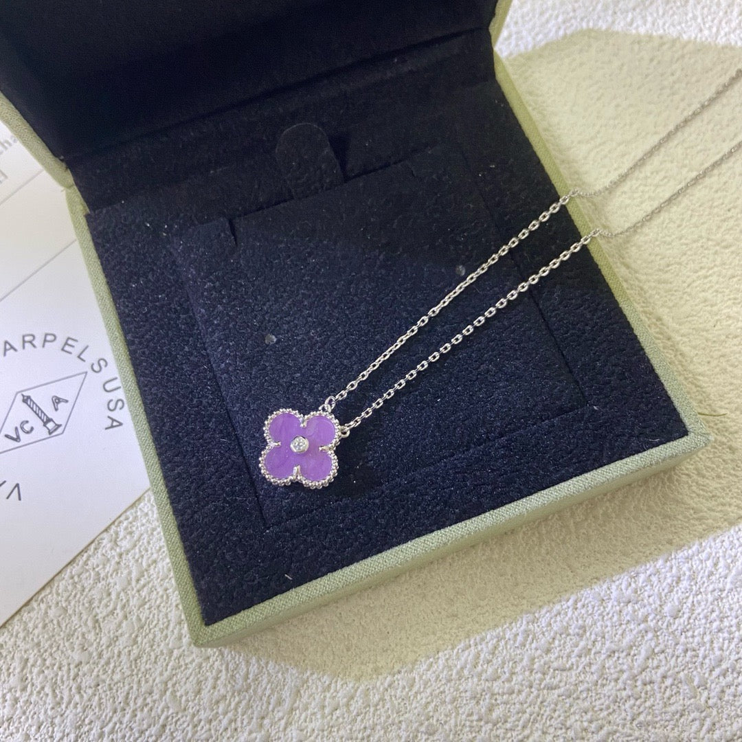 [Sophire Jewelry ]CLOVER 15MM DIAMOND  PURPLE VIOLET NECKLACE
