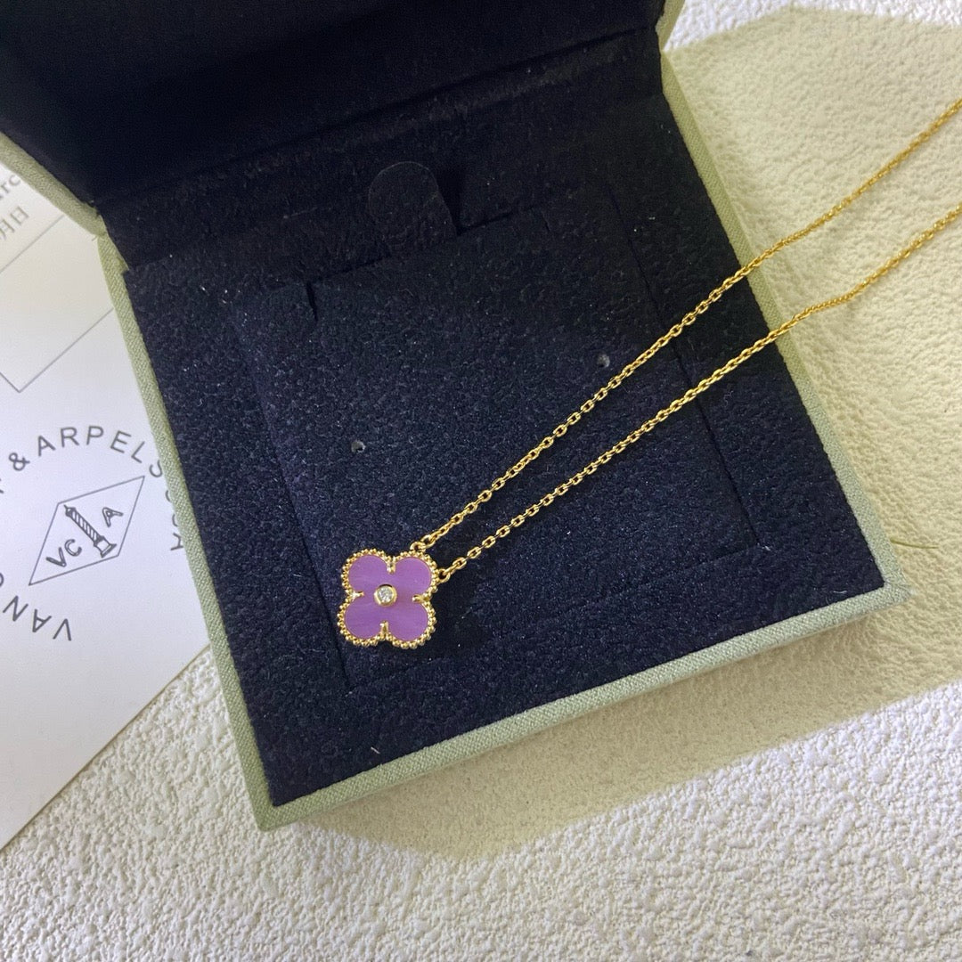 [Sophire Jewelry ]CLOVER 15MM DIAMOND  PURPLE VIOLET NECKLACE