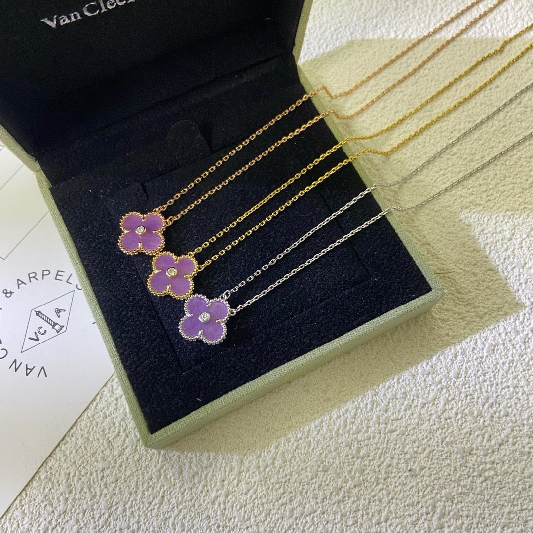 [Sophire Jewelry ]CLOVER 15MM DIAMOND  PURPLE VIOLET NECKLACE