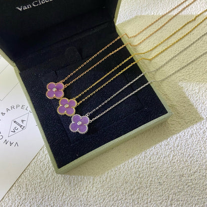 [Sophire Jewelry ]CLOVER 15MM DIAMOND  PURPLE VIOLET NECKLACE
