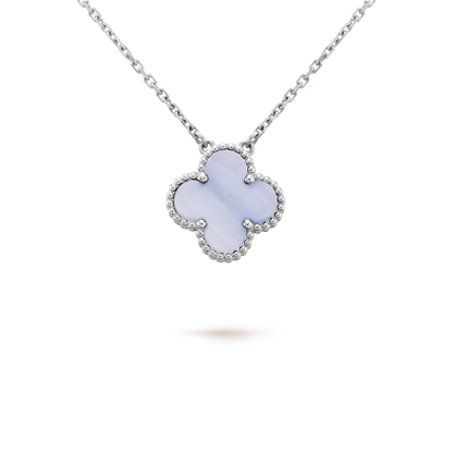 [Sophire Jewelry ]CLOVER 15MM BLUE CHALCEDONY NECKLACE SILVER