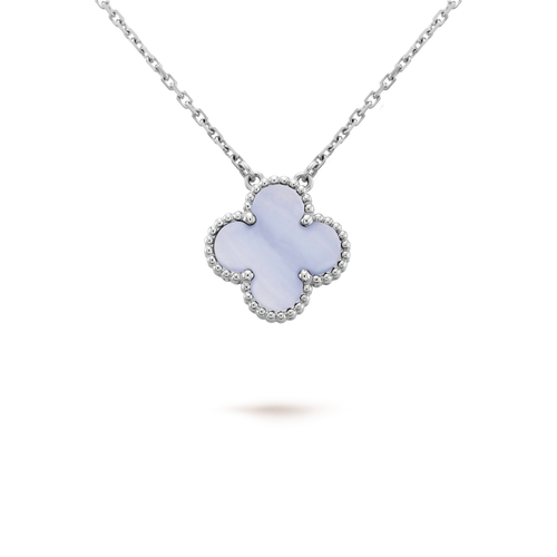 [Sophire Jewelry ]CLOVER 15MM BLUE CHALCEDONY NECKLACE SILVER