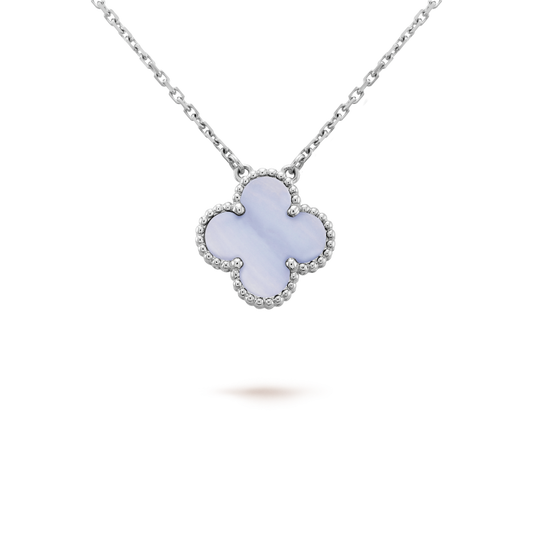 [Sophire Jewelry ]CLOVER 15MM BLUE CHALCEDONY NECKLACE SILVER