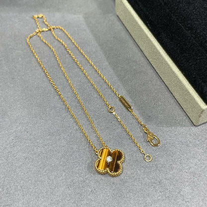 [Sophire Jewelry ]CLOVER 15MM DIAMOND AND YELLOW TIGER'S EYE AGATE necklace