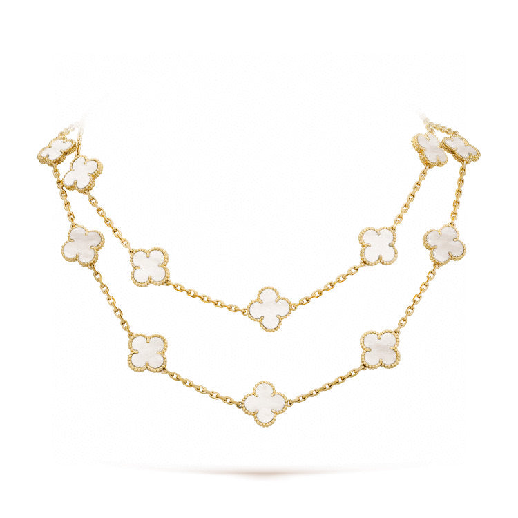 [Sophire Jewelry ]CLOVER 20 MOTIFS WHITE MOP NECKLACE