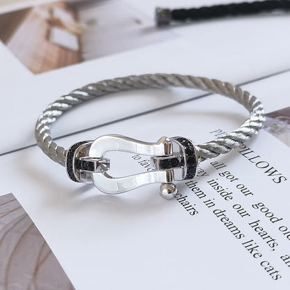 [Sophire Jewelry ]FORCE LARGE HORSESHOE BLACK DIAMOND BRACELET SILVER