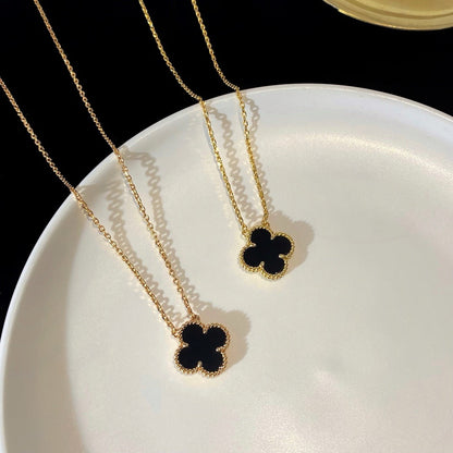 [Sophire Jewelry ]CLOVER 15MM BLACK ONYX SINGLE FLOWER NECKLACE