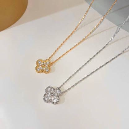 [Sophire Jewelry ]CLOVER 15MM DIAMOND SINGLE FLOWER NECKLACE