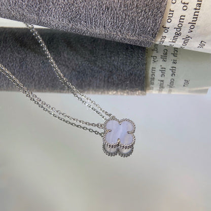 [Sophire Jewelry ]CLOVER 15MM BLUE CHALCEDONY NECKLACE SILVER