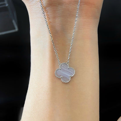 [Sophire Jewelry ]CLOVER 15MM BLUE CHALCEDONY NECKLACE SILVER