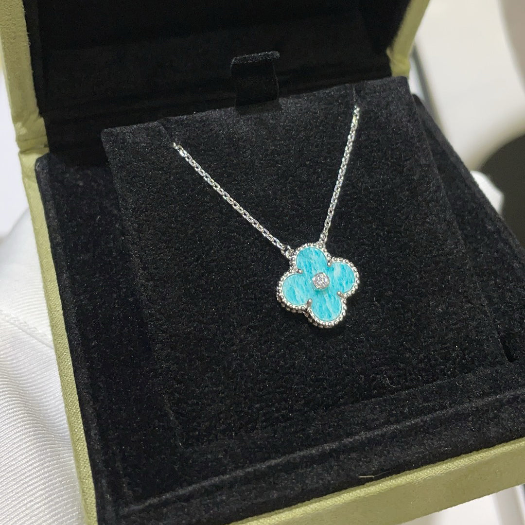 [Sophire Jewelry ]CLOVER 15MM DIAMOND SVRES PORCELAIN  NECKLACE SILVER