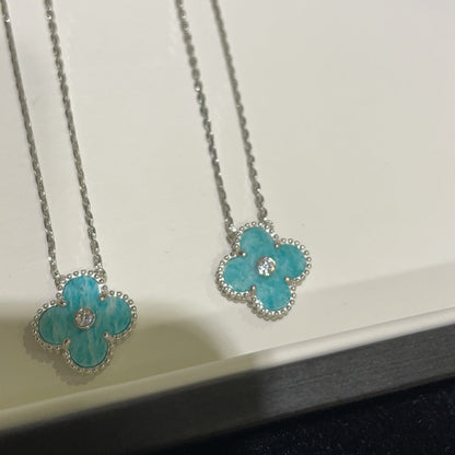 [Sophire Jewelry ]CLOVER 15MM DIAMOND SVRES PORCELAIN  NECKLACE SILVER