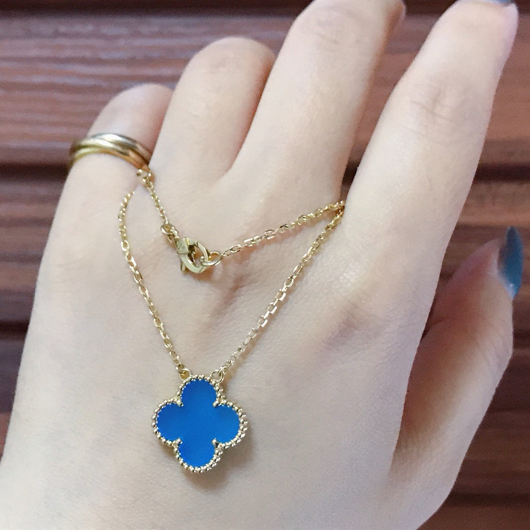 [Sophire Jewelry ]CLOVER 15MM BLUE AGATE NECKLACE