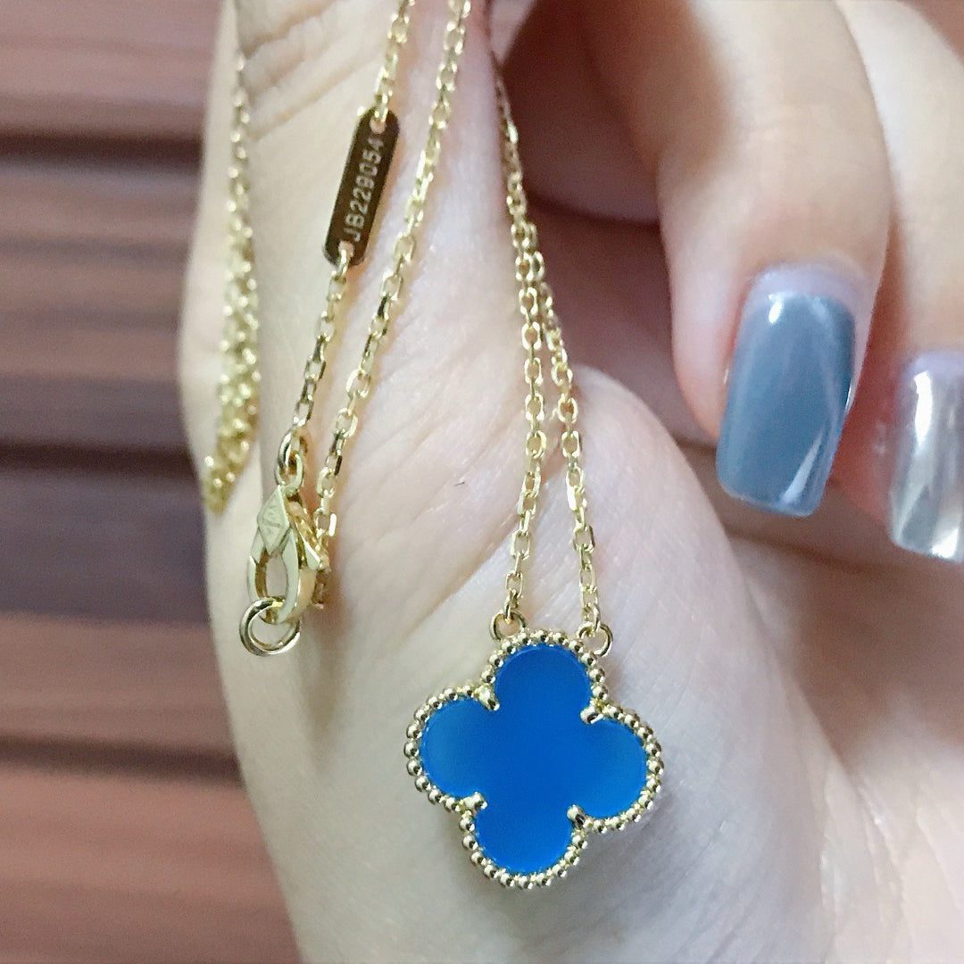 [Sophire Jewelry ]CLOVER 15MM BLUE AGATE NECKLACE