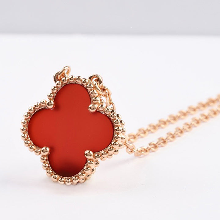 [Sophire Jewelry ]CLOVER 15MM CARNELIAN SINGLE FLOWER NECKLACE