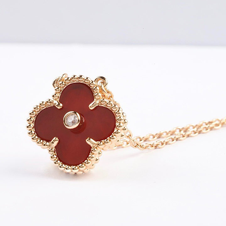 [Sophire Jewelry ]CLOVER 15MM DIAMOND CARNELIAN NECKLACE