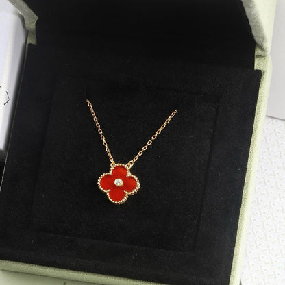 [Sophire Jewelry ]CLOVER 15MM DIAMOND CARNELIAN NECKLACE