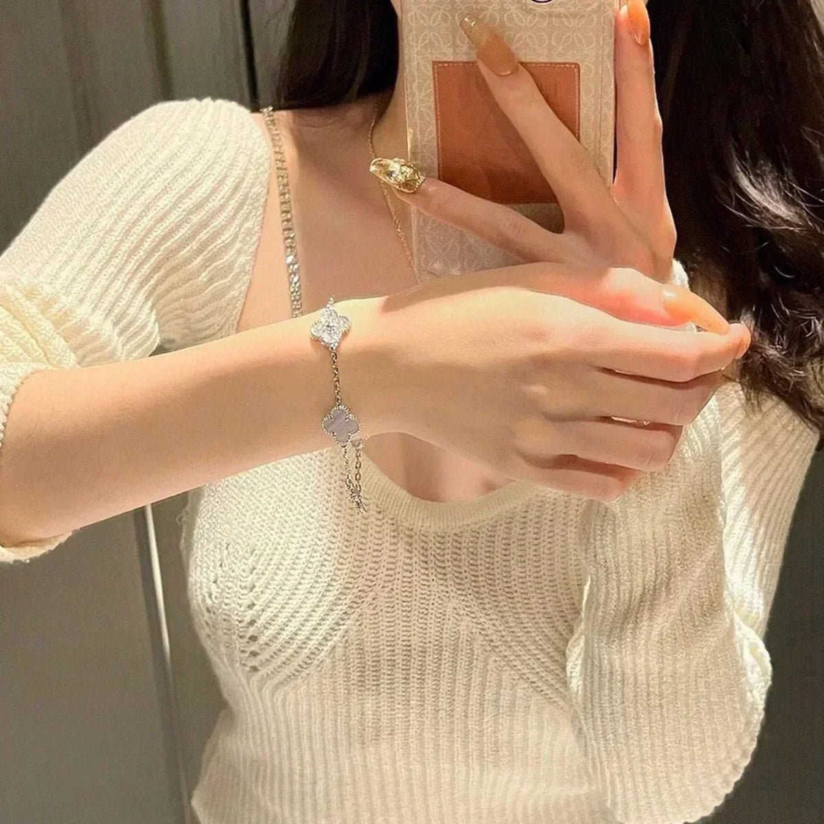 [Sophire Jewelry ] CLOVER 5 MOTIF PURPLE CHALCEDONY BRACELET COLLECTION