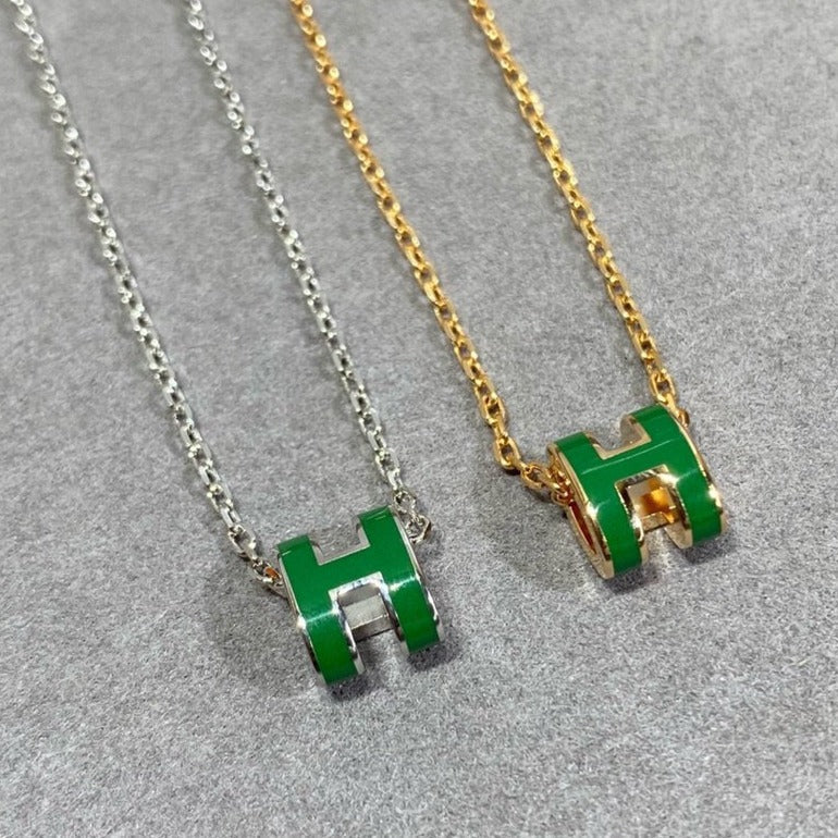 [Sophire Jewelry ]POP H GREEN NECKLACE SILVER AND GOLD