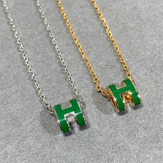 [Sophire]POP H GREEN NECKLACE SILVER AND GOLD