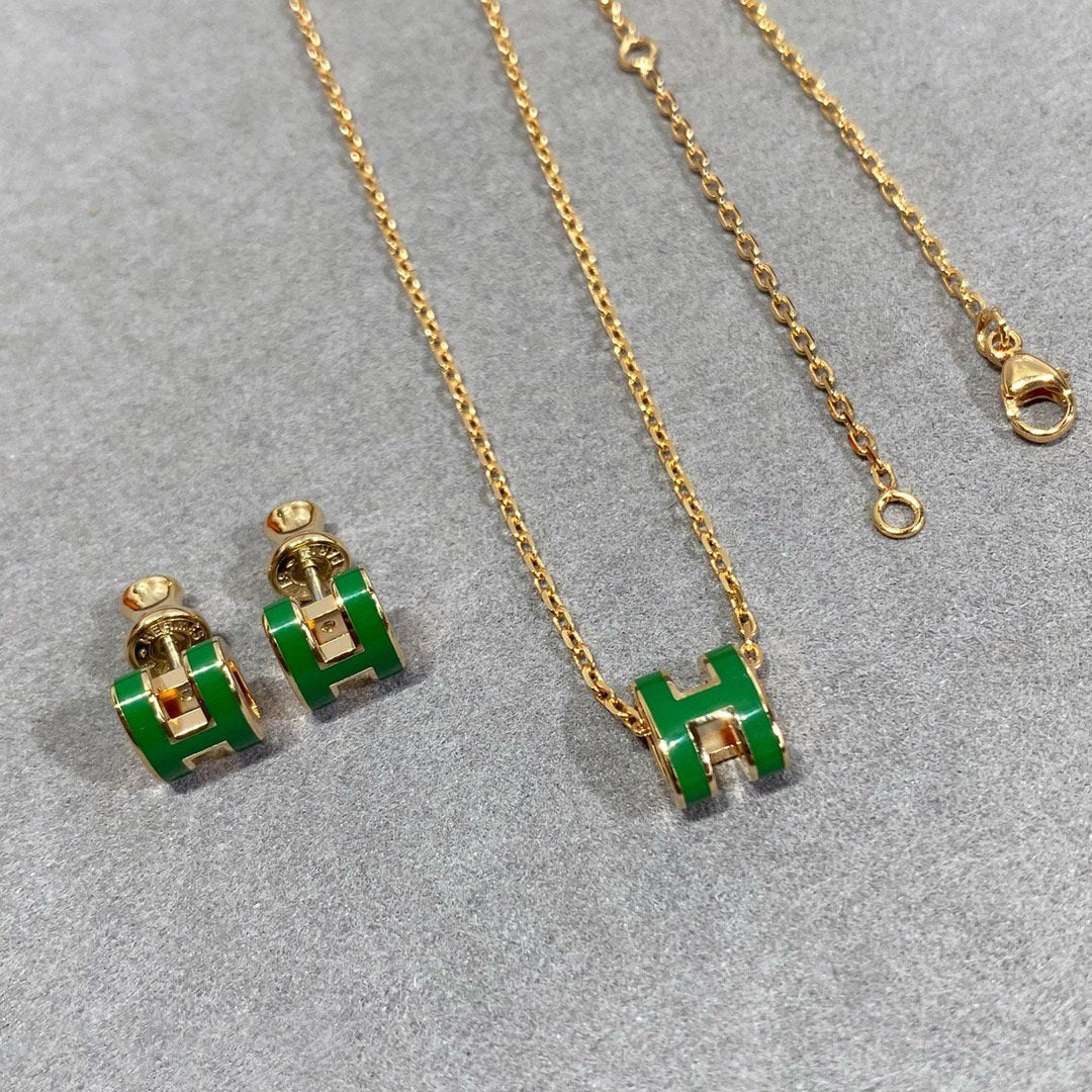 [Sophire Jewelry ]POP H GREEN NECKLACE SILVER AND GOLD