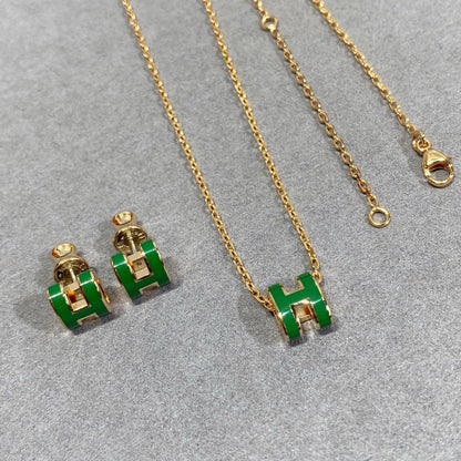 [Sophire Jewelry ]POP H GREEN NECKLACE SILVER AND GOLD
