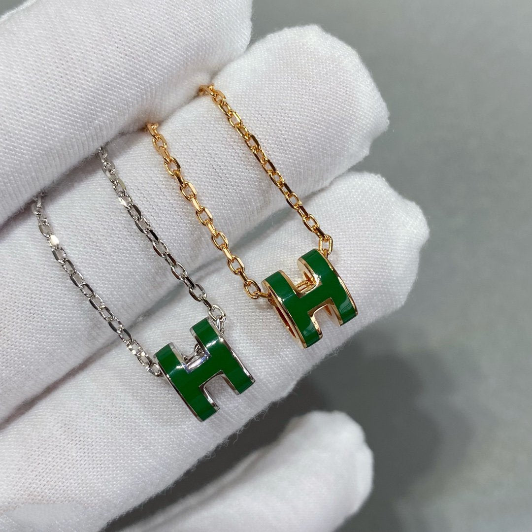 [Sophire Jewelry ]POP H GREEN NECKLACE SILVER AND GOLD