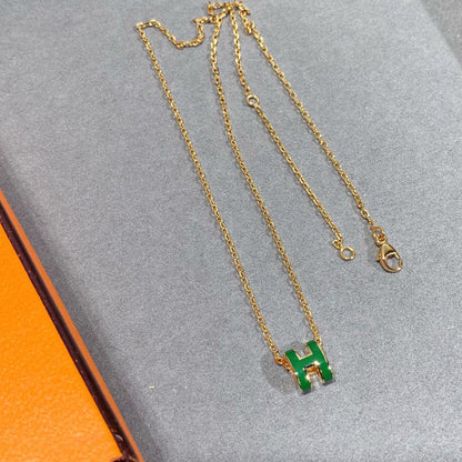 [Sophire Jewelry ]POP H GREEN NECKLACE SILVER AND GOLD