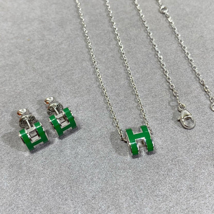[Sophire Jewelry ]POP H GREEN NECKLACE SILVER AND GOLD