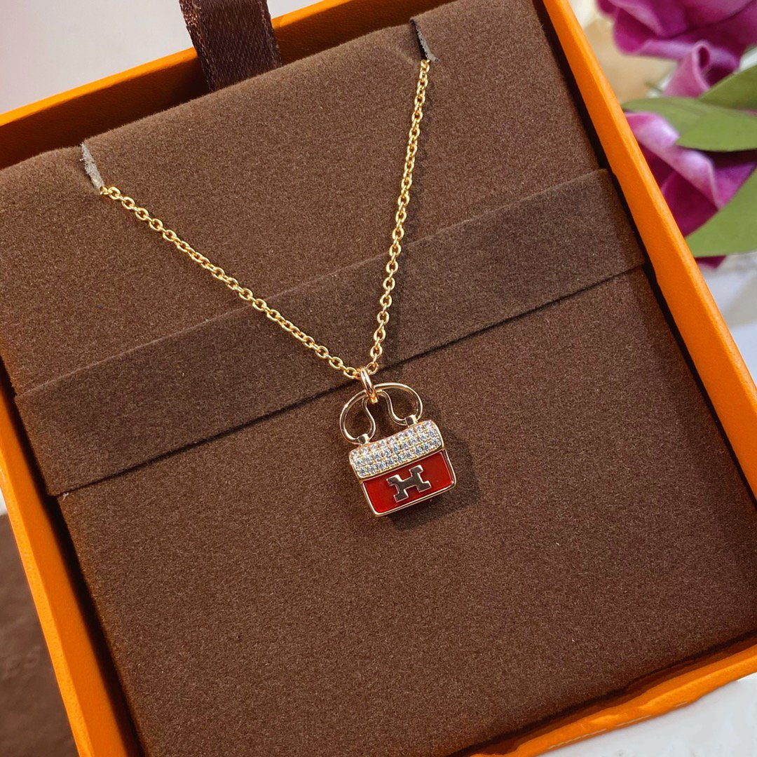 [Sophire Jewelry ]CONSTANCE RED PEDANT PINK GOLD NECKLACE