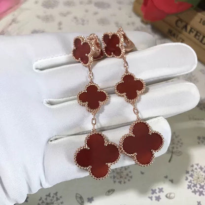 [Sophire Jewelry ]CLOVER 3 MOTIF CARNELIAN DROP EARRINGS