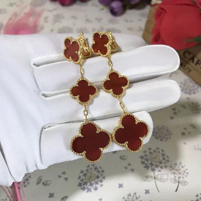 [Sophire Jewelry ]CLOVER 3 MOTIF CARNELIAN DROP EARRINGS