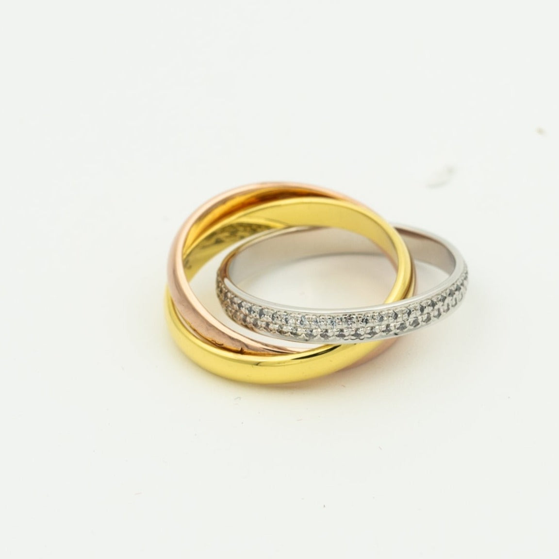 [Sophire Jewelry ]TRINITY RING GOLD PINK GOLD SILVER DIAMONDS