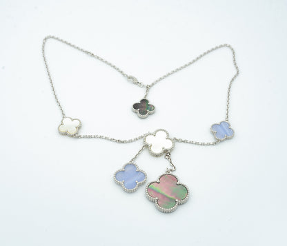 [Sophire Jewelry ]CLOVER MOP CHALCEDONY NECKLACE SILVER 6 MOTIF