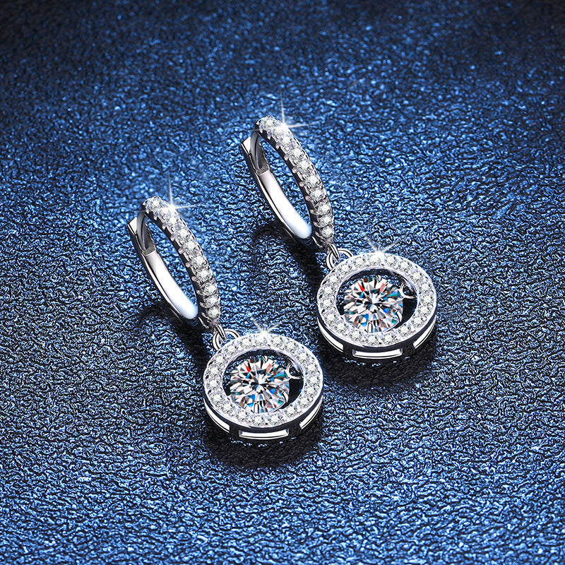 [Sophire]DANCING MOISSANITE HALO DROP HOOP EARRINGS