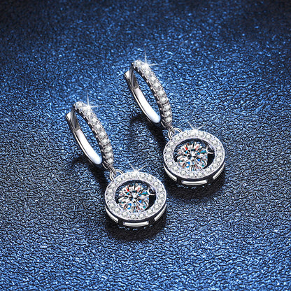 [Sophire]DANCING MOISSANITE HALO DROP HOOP EARRINGS