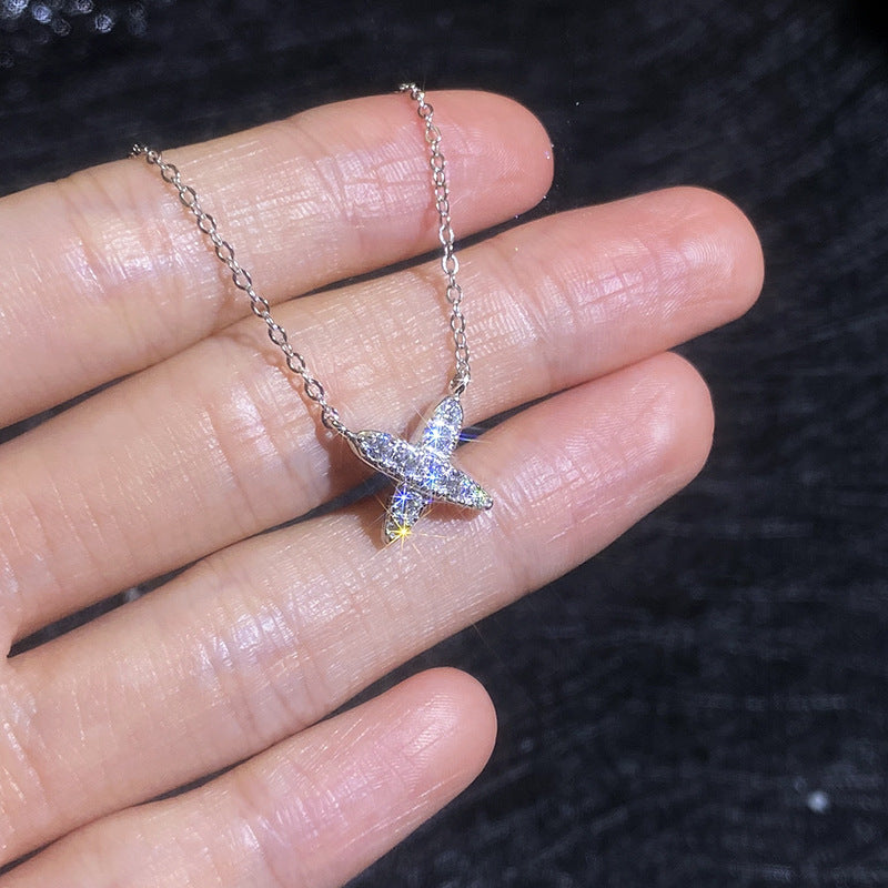 [Sophire]MODERN X-SHAPE PAVÉ MOISSANITE NECKLACE