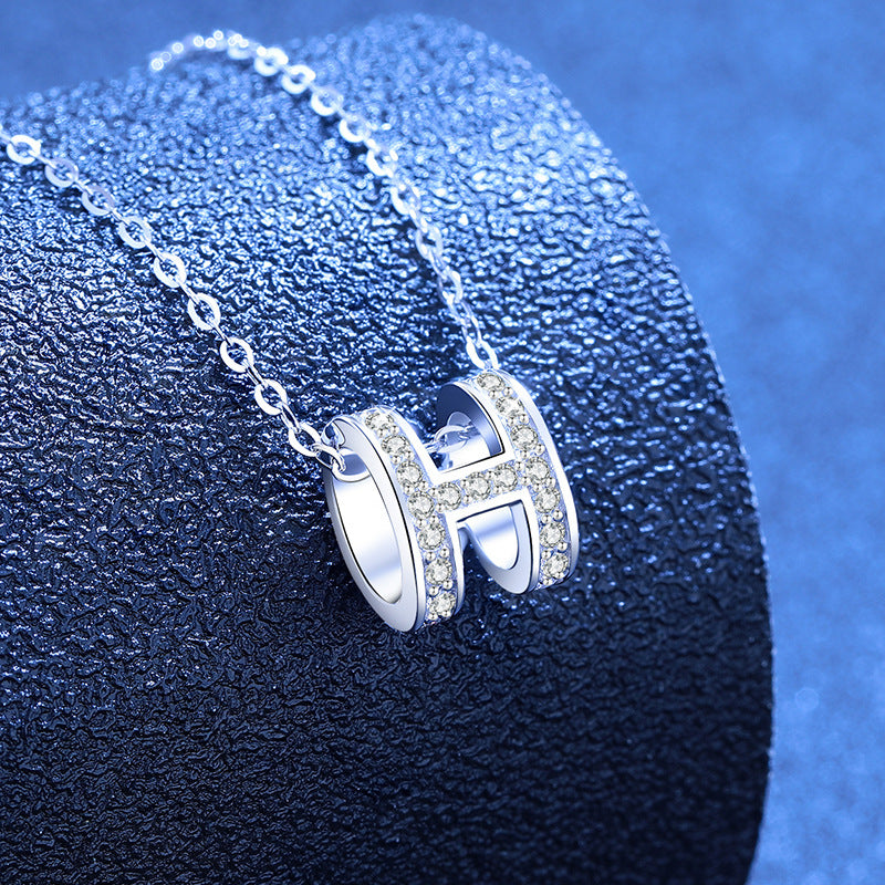 [Sophire]FULL-PAVE "H" MOISSANITE PENDANT NECKLACE