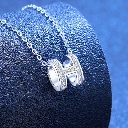 [Sophire]FULL-PAVE "H" MOISSANITE PENDANT NECKLACE