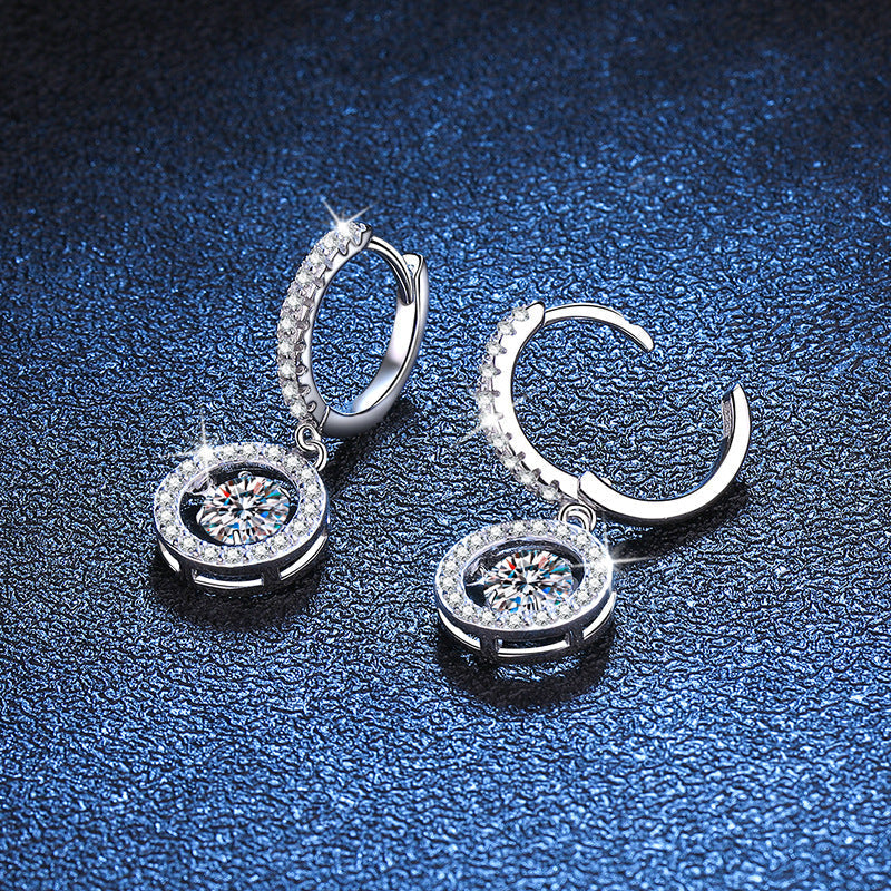 [Sophire]DANCING MOISSANITE HALO DROP HOOP EARRINGS