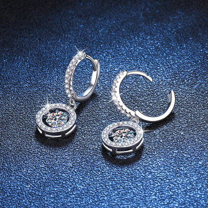 [Sophire]DANCING MOISSANITE HALO DROP HOOP EARRINGS