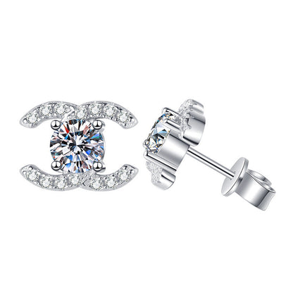 [Sophire]CHIC INTERLOCKING DOUBLE-C MOISSANITE STUD EARRINGS