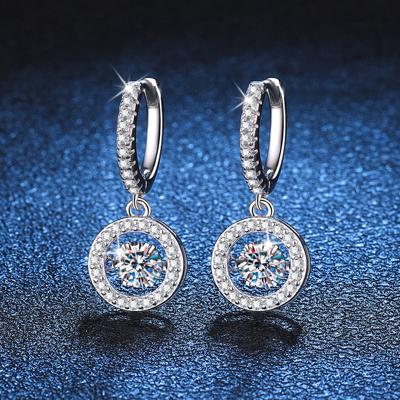 [Sophire]DANCING MOISSANITE HALO DROP HOOP EARRINGS