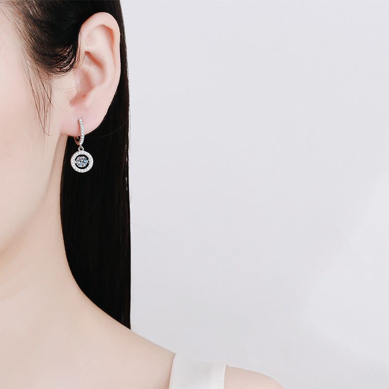 [Sophire]DANCING MOISSANITE HALO DROP HOOP EARRINGS