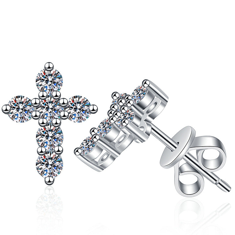 [Sophire]SPARKLING CROSS MOISSANITE STUD EARRINGS