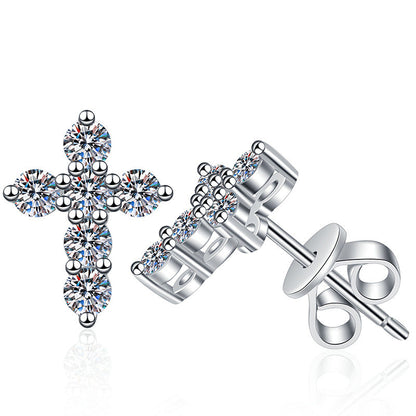 [Sophire]SPARKLING CROSS MOISSANITE STUD EARRINGS